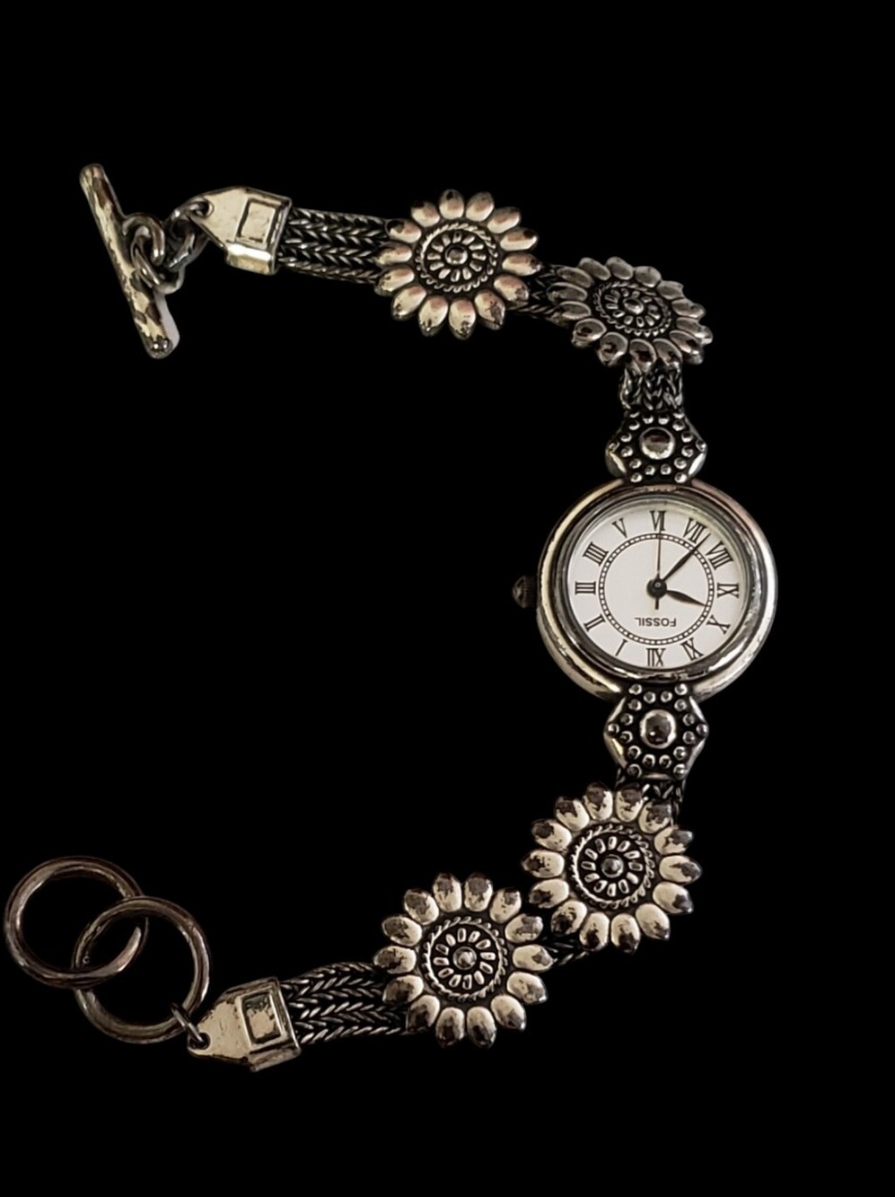 Vintage Fossil Womens Watch EC-8751 Quartz Three Hands Analog Watch Floral